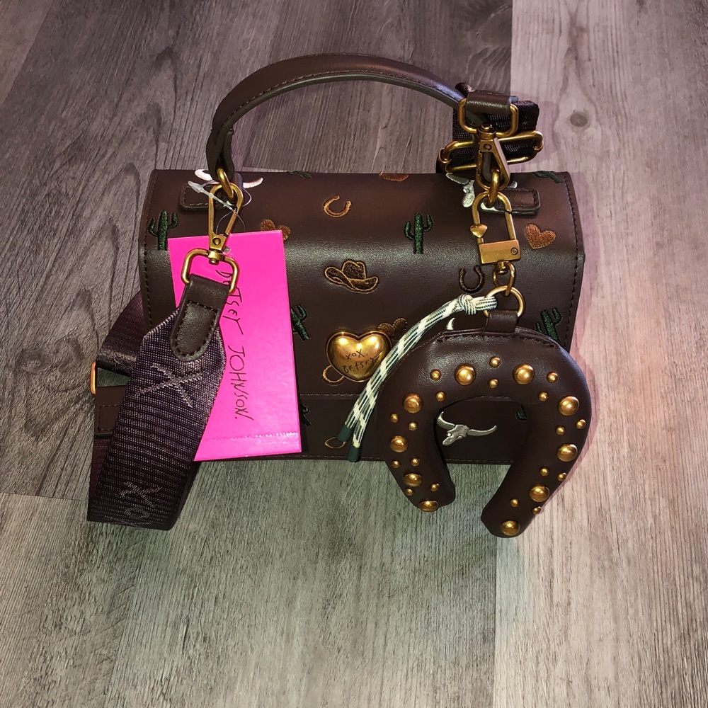 Betsey Johnson Brown Embroidered Western Icons Top Handle Crossbody Bag NWT - Picture 2 of 16